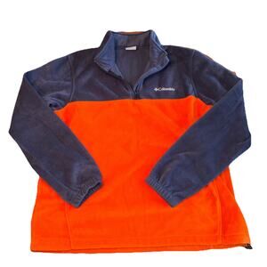 Columbia Pullover Mens XL Navy Blue Orange Fleece Quarter Zip Sweater Outdoor